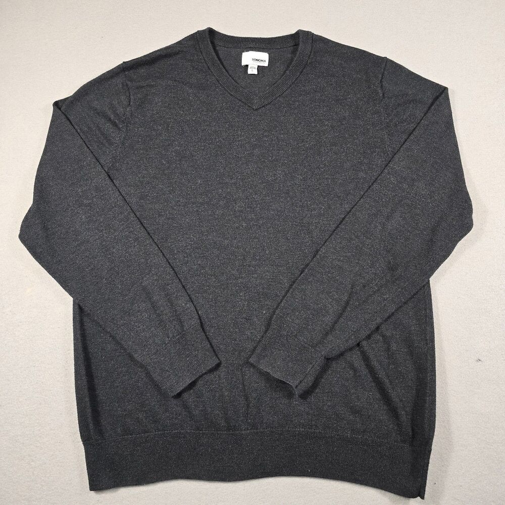 Sonoma Men's Large Black V-Neck Pullover Knit Sweater Long Sleeve